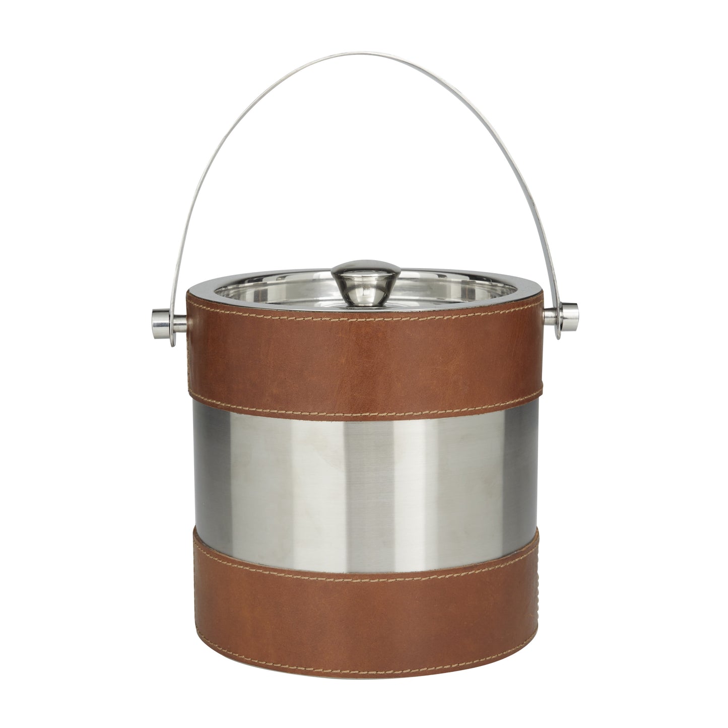 The Novogratz Cylinder Leather Handmade Brown Ice Bucket with Lid