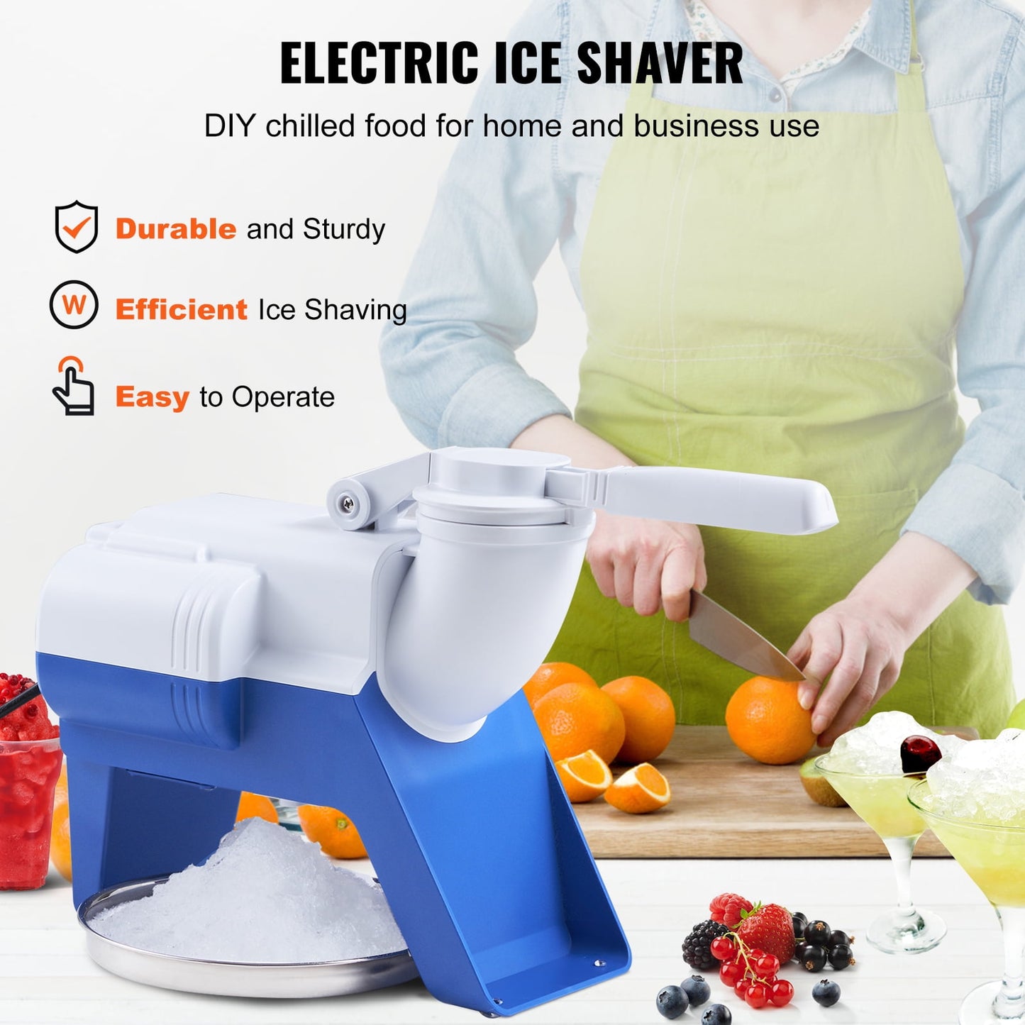 BENTISM Electric Ice Crusher Machine 176lbs/Hr Snow Cone Maker Shaved Ice 220W