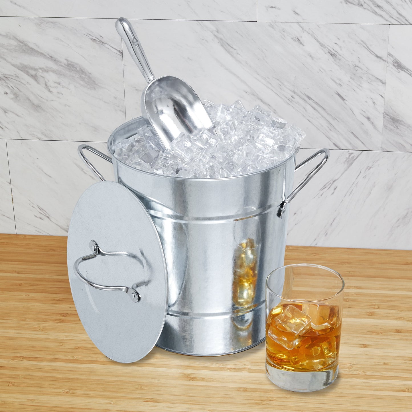 Twine Insulated Ice Bucket With Lid and Scooper - Galvanized Metal Bucket