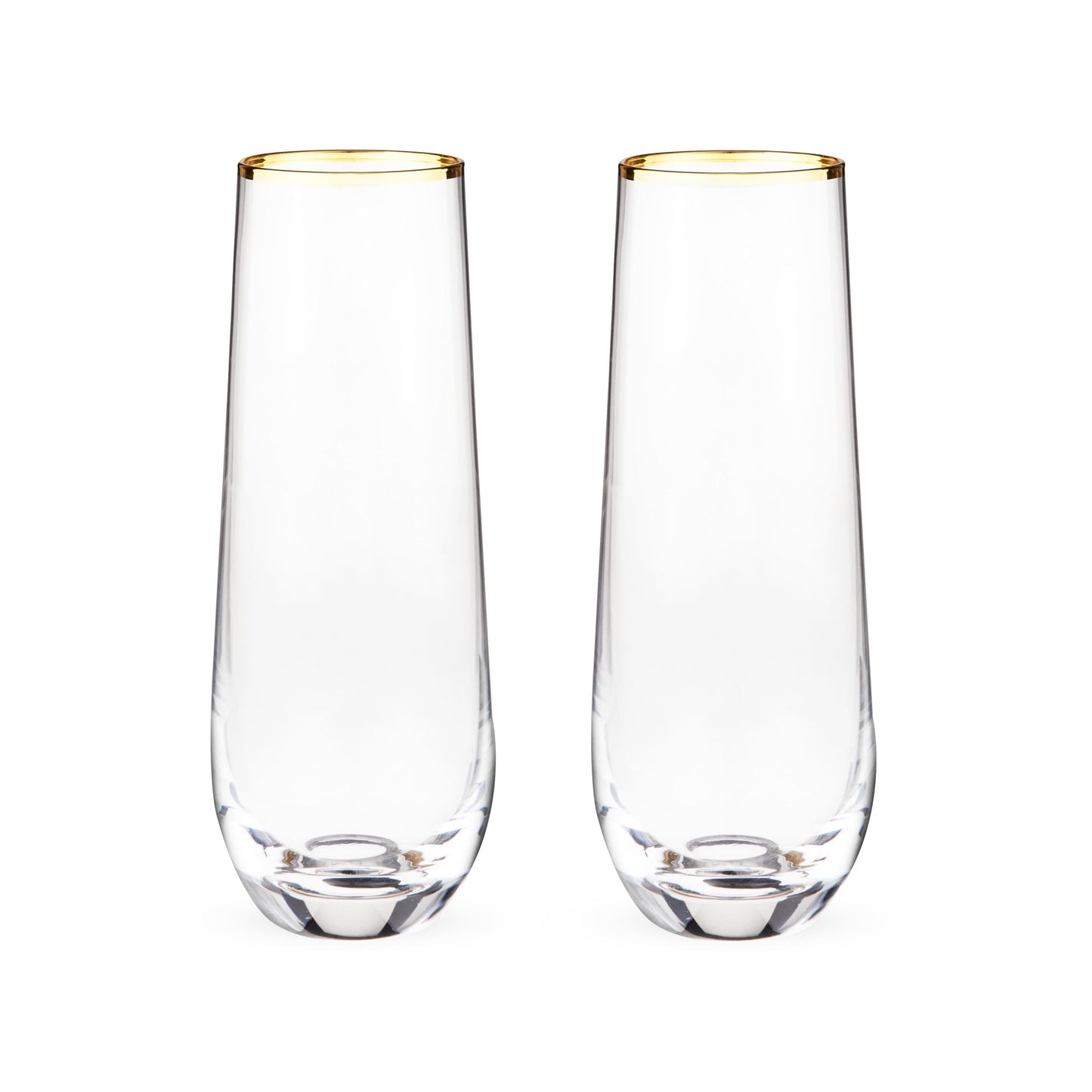 Twine Gilded Champagne Flutes, Gold Rimmed Clear Wine Glass Set, Stemless Wine Glasses, Set of 2, 10 Ounces