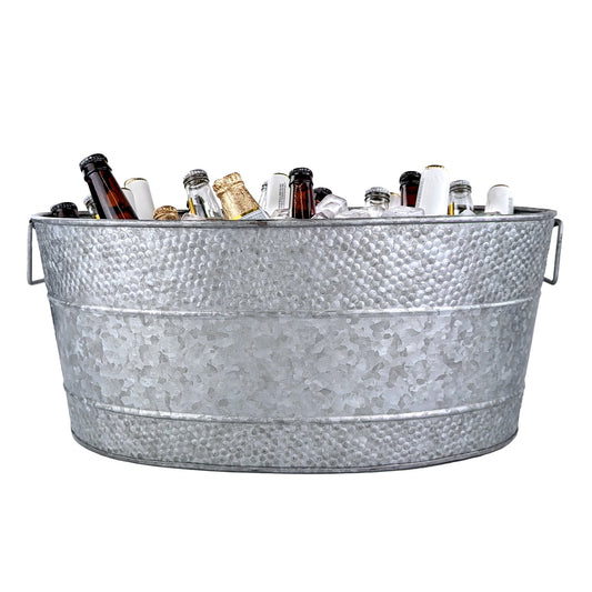 BREKX Aspen Model Large Beverage Tub Ice Bucket Drink Cooler in Hammered Stainless Steel 21"L x 14"W x 9"H