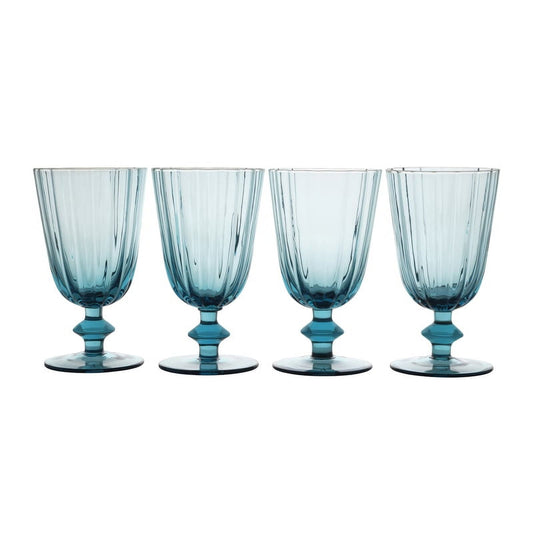 Beautiful Scallop Glass Goblets Set of 4 Cornflower Blue by Drew Barrymore