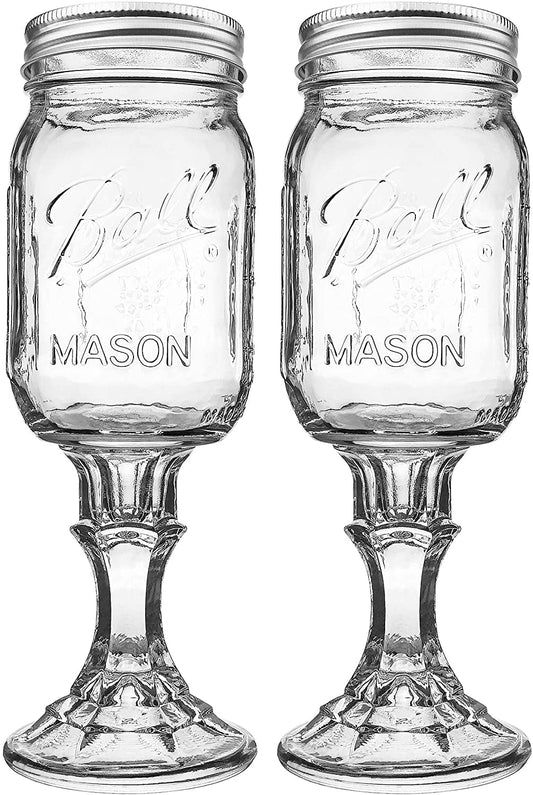 Country Mason Jar Wine Glasses Set of 2 (Factory Made)