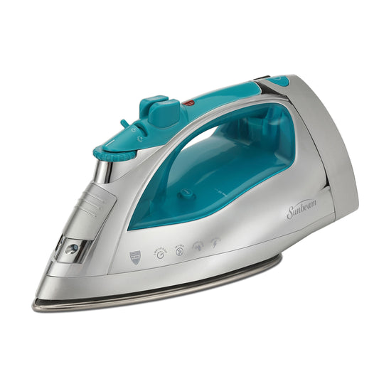 Sunbeam 1400W Steammaster Steam Iron with Shot of Steam Feature and Retractable Cord, Chrome and Teal Finish