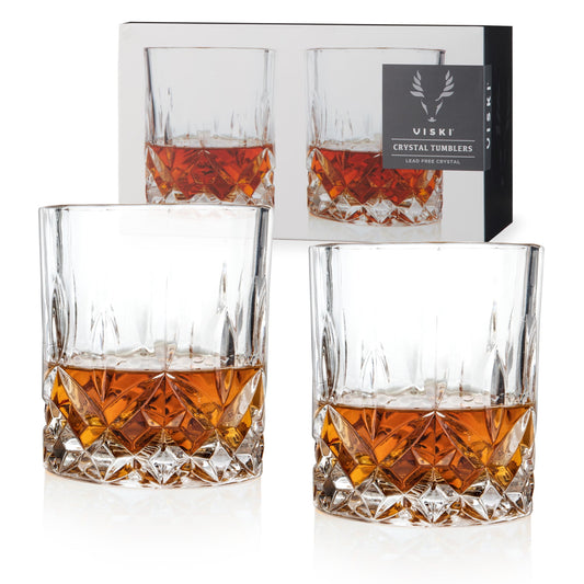 Viski Admiral Crystal Whiskey Tumblers - Classic Lowball Cocktail Glasses