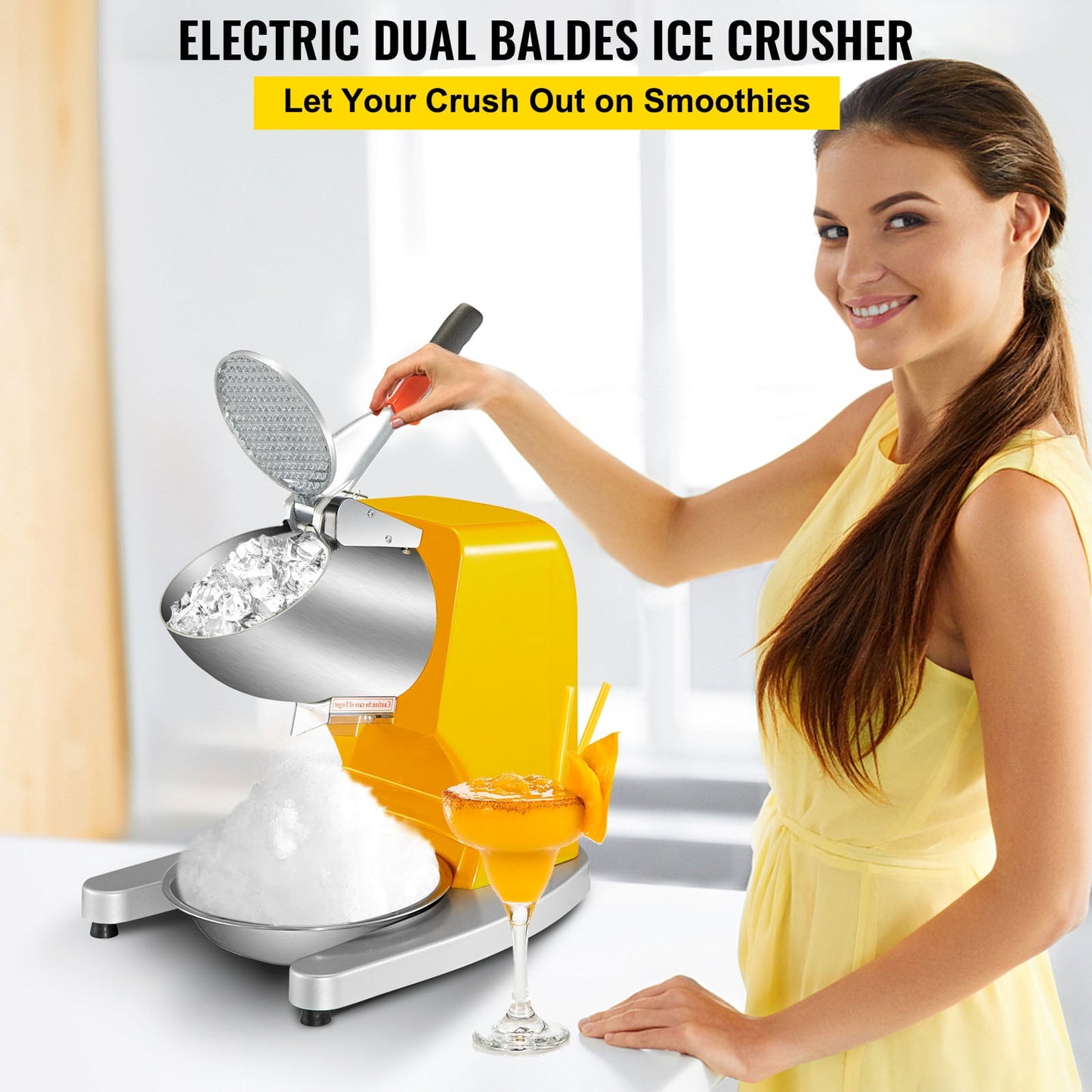 VEVORbrand Electric Ice Shaver Crusher Snow Cone Maker Machine with Dual Stainless Steel Blades 210lbs/H Shaved Ice Machine 300W 1450 RPM with Ice Plate & Additional Blade for Home and Commercial Use