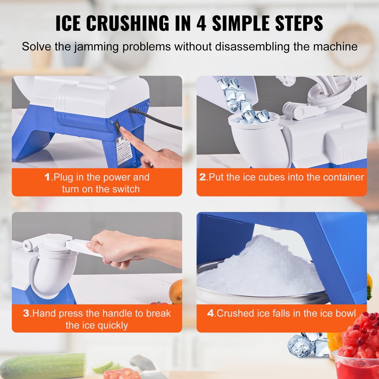 BENTISM Electric Ice Crusher Machine 176lbs/Hr Snow Cone Maker Shaved Ice 220W