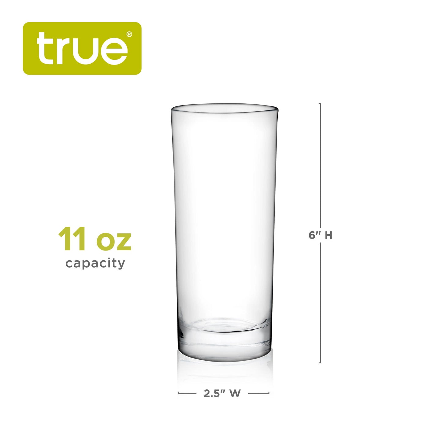 True Highball Cocktail Large Drinking Glasses With Heavy Base, Tall Glass Tumbler, Water Glasses, Glasses for Kitchen, Drink cup Set Of 4, 11 Ounces